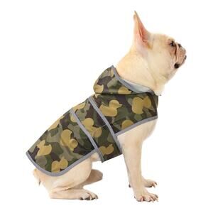 Med Dog Hooded Raincoat Camo Duck with Reflective strips leash hole